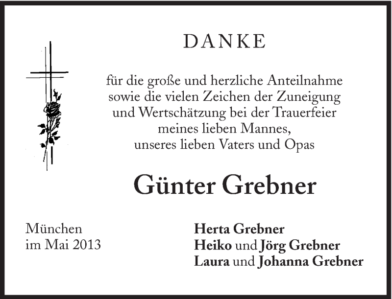  Traueranzeige für Günter Grebner vom 01.06.2013 aus Süddeutsche Zeitung