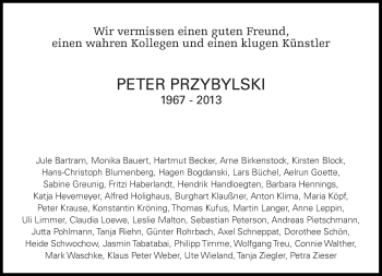 Traueranzeige von Peter Przybylski von Süddeutsche Zeitung