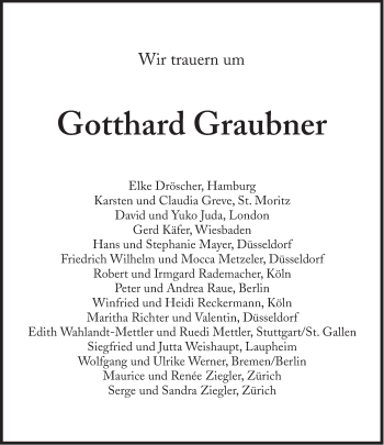 Traueranzeige von Gotthard Graubner von Süddeutsche Zeitung