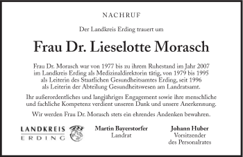 Traueranzeige von Lieselotte Morasch von Süddeutsche Zeitung