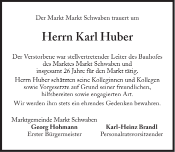 Traueranzeige von Karl Huber von Süddeutsche Zeitung