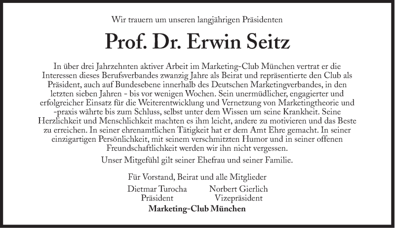 Traueranzeige für Prof. Dr. Erwin Seitz vom 06.06.2013 aus Süddeutsche Zeitung