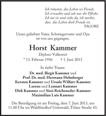 Traueranzeige von Horst Kammer von Süddeutsche Zeitung