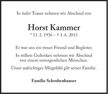 Traueranzeige von Horst Kammer von Süddeutsche Zeitung