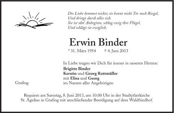 Traueranzeige von Erwin Binder von Süddeutsche Zeitung