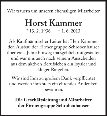 Traueranzeige von Horst Kammer von Süddeutsche Zeitung