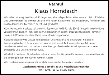 Traueranzeige von Klaus Horndasch von Süddeutsche Zeitung