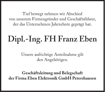 Traueranzeige von Franz Eben von Süddeutsche Zeitung