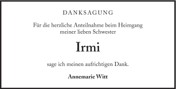 Traueranzeige von Irmi  von Süddeutsche Zeitung