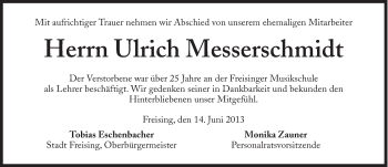 Traueranzeige von Ulrich Messerschmidt von Süddeutsche Zeitung