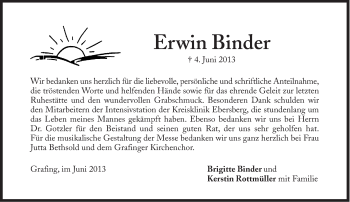 Traueranzeige von Erwin Binder von Süddeutsche Zeitung