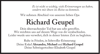 Traueranzeige von Richard Geupel von Süddeutsche Zeitung