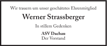 Traueranzeige von Werner Strassberger von Süddeutsche Zeitung