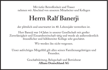 Traueranzeige von Ralf Banerji von Süddeutsche Zeitung