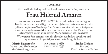 Traueranzeige von Hiltrud Amann von Süddeutsche Zeitung