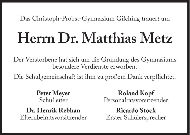  Traueranzeige für Matthias Metz vom 06.07.2013 aus Süddeutsche Zeitung