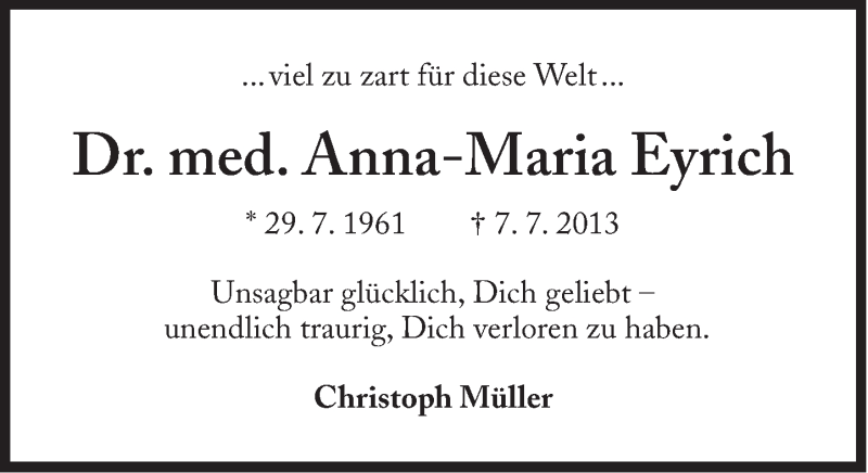  Traueranzeige für Anna-Maria Eyrich vom 09.07.2013 aus Süddeutsche Zeitung