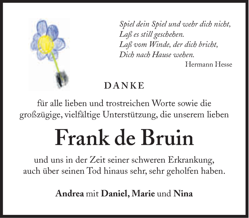  Traueranzeige für Frank de Bruin vom 13.07.2013 aus Süddeutsche Zeitung