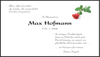Traueranzeige von Max Hofmann von Süddeutsche Zeitung