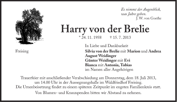 Traueranzeige von Harry von der Brelie von Süddeutsche Zeitung