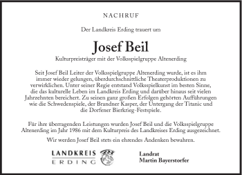 Traueranzeige von Josef Beil von Süddeutsche Zeitung