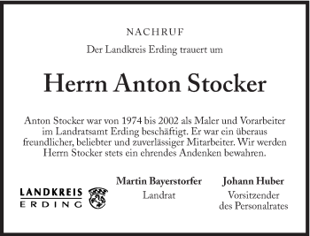 Traueranzeige von Anton Stocker von Süddeutsche Zeitung