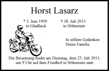 Traueranzeige von Horst Lasarz von Süddeutsche Zeitung