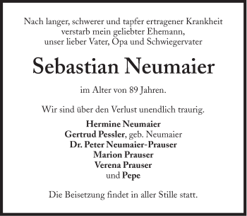 Traueranzeige von Sebastian Neumaier von Süddeutsche Zeitung