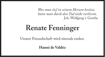 Traueranzeige von Renate Fenninger von Süddeutsche Zeitung