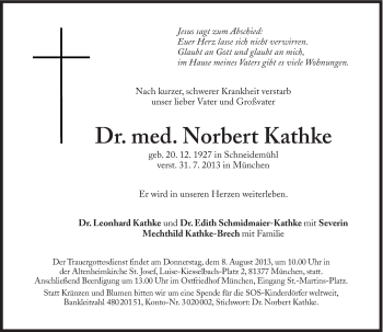 Traueranzeige von Norbert Kathke von Süddeutsche Zeitung