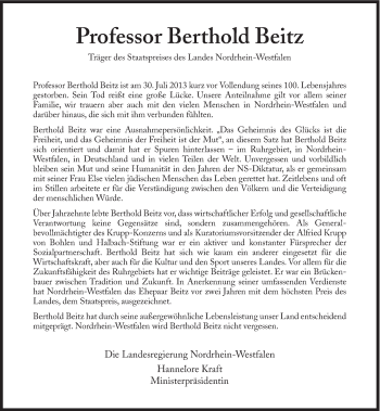 Traueranzeige von Berthold Beitz von Süddeutsche Zeitung