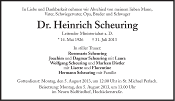 Traueranzeige von Heinrich Scheuring von Süddeutsche Zeitung