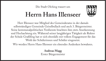 Traueranzeige von Hans Illenseer von Süddeutsche Zeitung