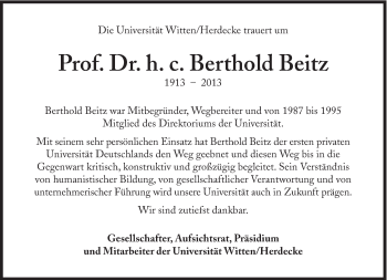 Traueranzeige von Berthold Beitz von Süddeutsche Zeitung