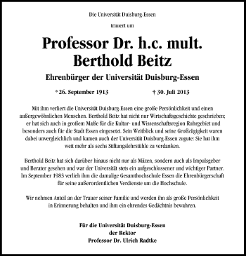 Traueranzeige von Berthold Beitz von Süddeutsche Zeitung