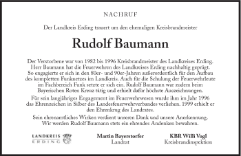 Traueranzeige von Rudolf Baumann von Süddeutsche Zeitung