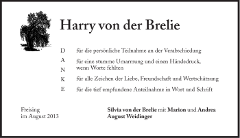 Traueranzeige von Harry von der Brelie von Süddeutsche Zeitung