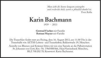 Traueranzeige von Karin Bachmann von Süddeutsche Zeitung