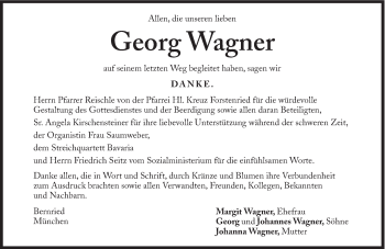 Traueranzeige von Georg Wagner von Süddeutsche Zeitung