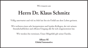 Traueranzeige von Klaus Schmitz von Süddeutsche Zeitung