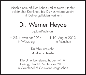 Traueranzeige von Werner Heyde von Süddeutsche Zeitung