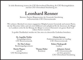 Traueranzeige von Leonhard Renner von Süddeutsche Zeitung