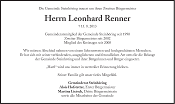 Traueranzeige von Leonhard Renner von Süddeutsche Zeitung