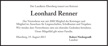 Traueranzeige von Leonhard Renner von Süddeutsche Zeitung