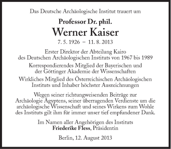 Traueranzeige von Werner Kaiser von Süddeutsche Zeitung