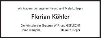 Traueranzeige von Florian Köhler von Süddeutsche Zeitung