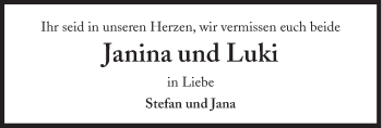 Traueranzeige von Janina und Luki  von Süddeutsche Zeitung