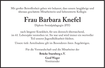 Traueranzeige von Barbara Knefel von Süddeutsche Zeitung