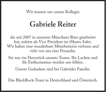 Traueranzeige von Gabriele Reiter von Süddeutsche Zeitung