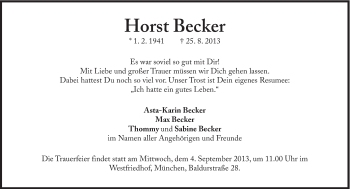 Traueranzeige von Horst Becker von Süddeutsche Zeitung